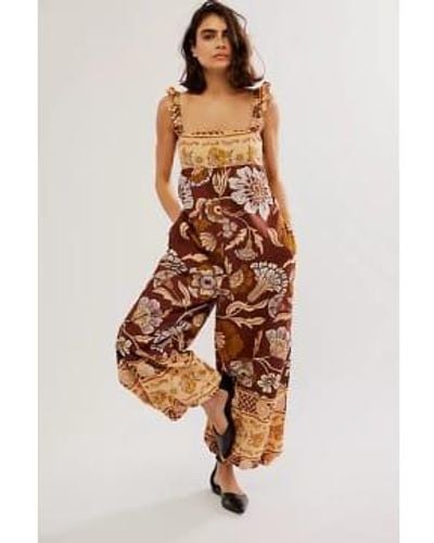 Free People Bali Albright Jumpsuit Coffee Combo Xs - Multicolor