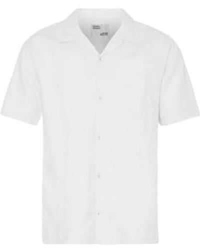 COLORFUL STANDARD Short Sleeve Linen Shirt Optical - Bianco