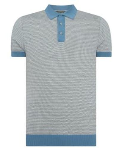 Remus Uomo Contrast Collar Knitted Polo M - Blue