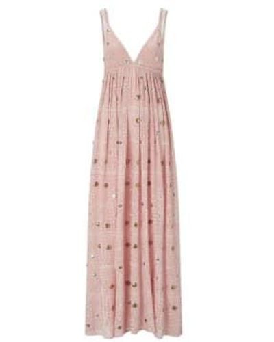 Hayley Menzies Embroidered Volume Sleeve Viscose Maxi Dress M - Pink