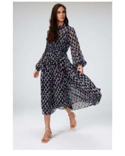 Diane von Furstenberg Kent Geometric High Neck Dress With Slip Size 1 - Blu