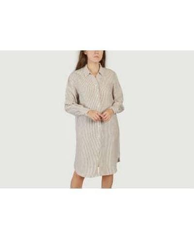 Knowledge Cotton Classic Striped Linen Dress Xs - White