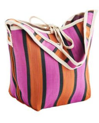 Madam Stoltz Recycled Plastic Woven Striped Bag Stripe - Purple