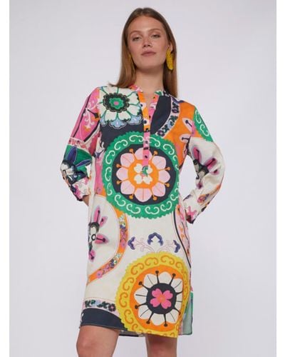 Vilagallo Dress Dani Suzani Print Cotton Satin Multi - Multicolor