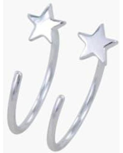 Reeves & Reeves Crescent Star Hoop Earrings Sterling Silver - White