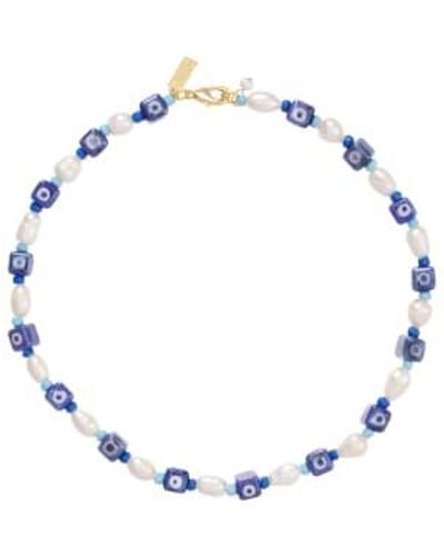 Talis Chains Eye Spy Pearl Necklace Navy One Size - Blue