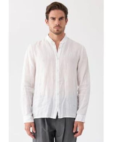 Transit Stand Up Collar Linen Shirt - Bianco