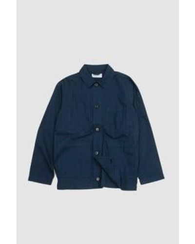Universal Works Coverall Jacket Navy Nearly Pinstripe S - Blue