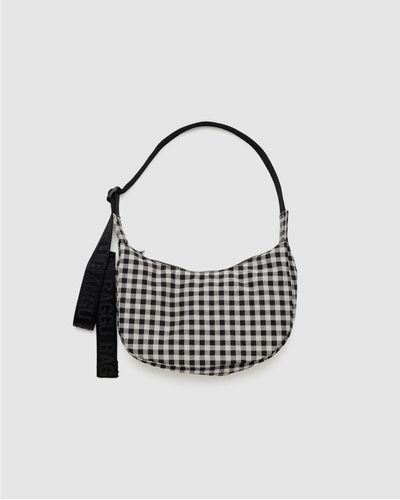 BAGGU Small Nylon Crescent Bag Black & White Gingham