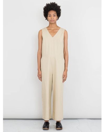 Folk V Overall Jumpsuit In Tan Ripstop - Natural
