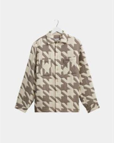 Wax London Whiting Houndstooth Quilted Overshirt Ecru M - Multicolour