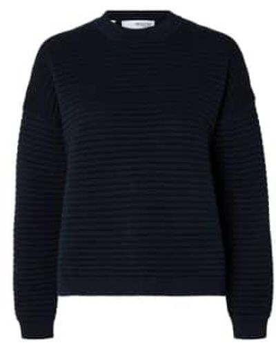 SELECTED Slflaurina Dark Sapphire O-neck Sweater - Blue