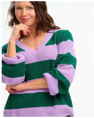 Sugarhill Rashina Lilac And Stripe V Neck Knit - Verde