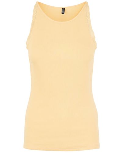 Pieces Taya Apricot Cream Lace Top - Yellow