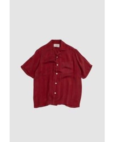 Portuguese Flannel Cupro Shirt Stripe Bordeaux S - Red