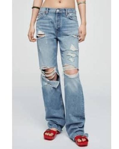 RE/DONE Long Loose Ripped And Faded Jeans 26 - Blue