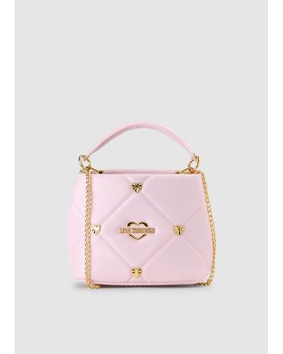 Love Moschino Womens Jewel Heart Bucket Bag In Pink - Rosa