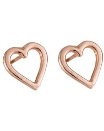 Posh Totty Designs Pendientes tuerca mini corazón abiertos chapados en oro rosa - Marrón