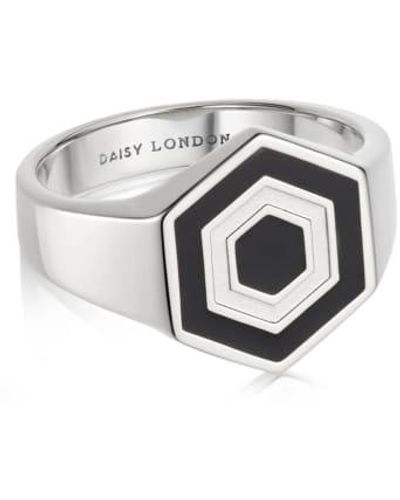 Daisy London Hexagon Palm Signet Ring - Metallizzato