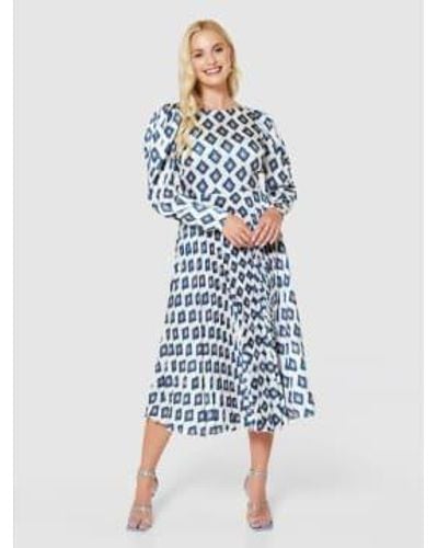 Closet Print Pleated Dress Ivory Uk 8 - Blue