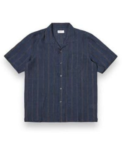 Universal Works Road Shirt 30259 Stripe Linen - Blu