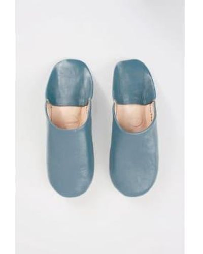 Bohemia Designs Babouche en cuir pantoufle basique en gris bleu