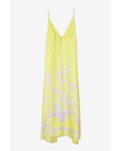 Ottod'Ame Silk Maxi Dress With Coral Illustration - Yellow