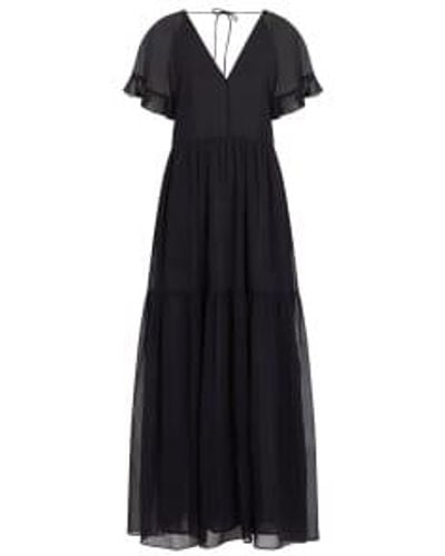 Great Plains Gossamer Chiffon V Neck Maxi Dress--j1wad Uk 10 - Black