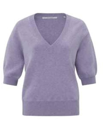 Yaya Soft Sweater With V Neck And Half Long Sleeves Or Lavender Melange - Viola