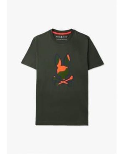 Psycho Bunny Herren-t-shirt mit plano-camouflage-grafik in zypressengrün