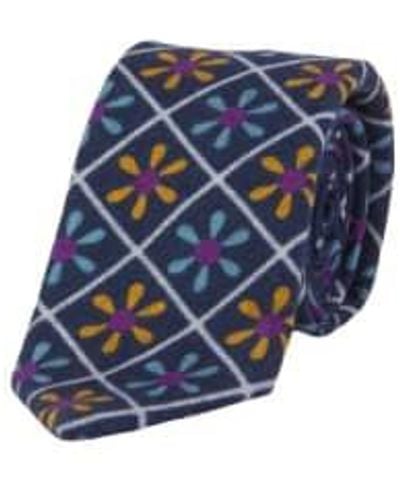 40 Colori Cravate en soie et laine imprimée hélice - Bleu