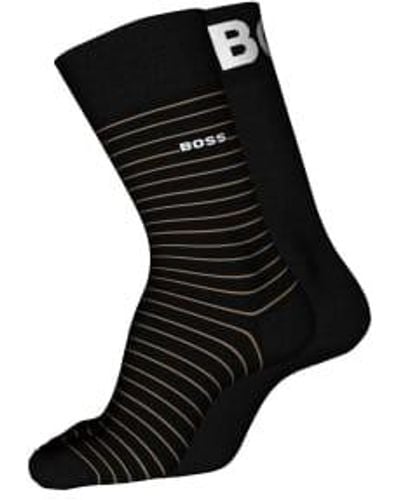 BOSS Set Of 2 Stripe And Plain Socks With Logo - Nero