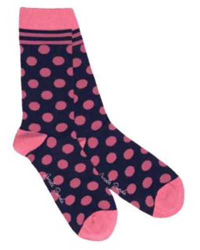 Swole Panda Navy & Pink Polka Dot Socks One Size 4-7 - Blue
