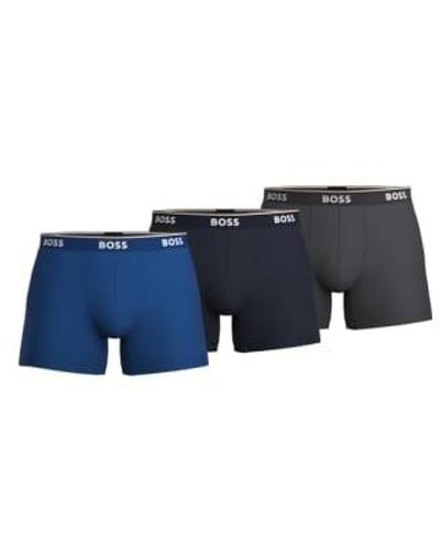 BOSS Pack Of 3 Stretch Cotton Boxer Briefs - Blue