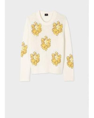 Paul Smith With Yellow Flower Detail Knitted Sweater S - White