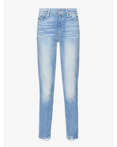 PAIGE Blue Hoxton Crop Jeans With Frayed Hem