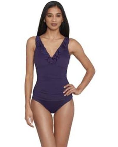 Ralph Lauren Traje baño volante en morado profundo - Azul