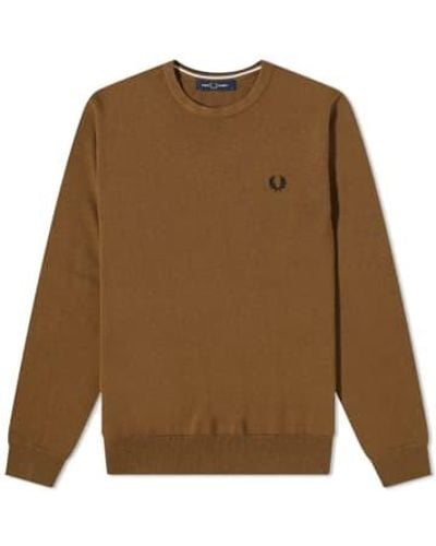 Fred Perry Classic Crew Neck Jumper Shaded Stone - Marrone