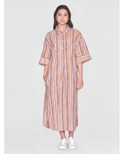 Knowledge Cotton Loose Multicolored Striped Shirt Dress - Rosa