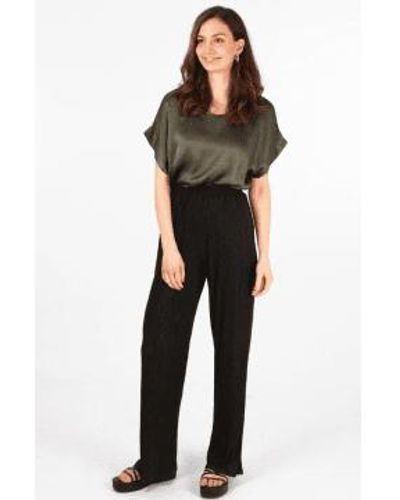 MSH Wide Leg Plisse Trousers With Elastic Smocked Waist In - Nero