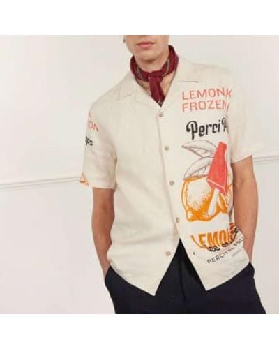 Percival Lemon Creme Cuban Linen Shirt S - Natural