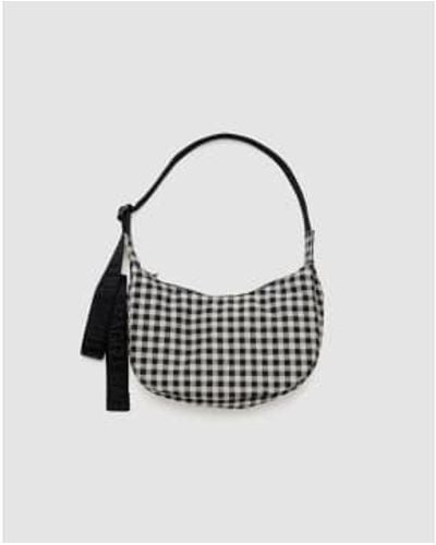 BAGGU Small Nylon Crescent Bag & White Gingham White - Black