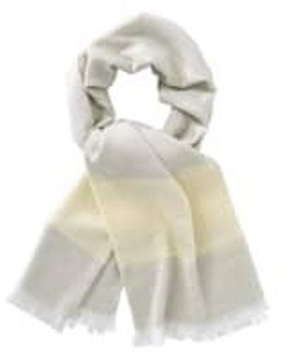 Yaya Mélange Scarf With Color Stripe And Frayed Edges - White