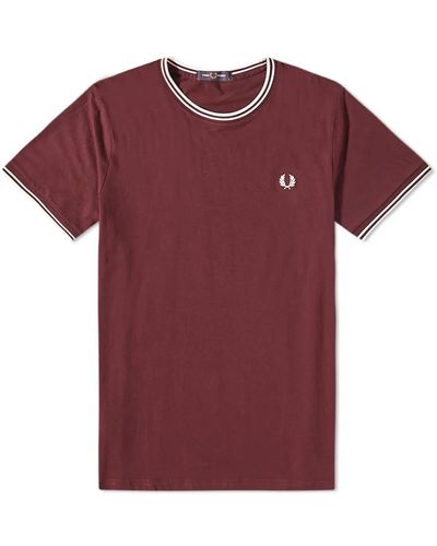 Fred Perry T-Shirt mit Doppelstreifen Ochsenblut - Rot