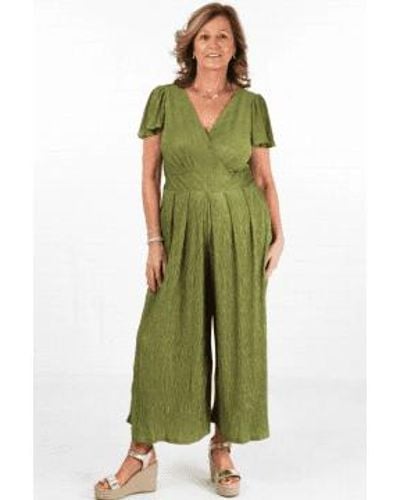MSH Plisse Textured Wide Leg Jumpsuit - Green