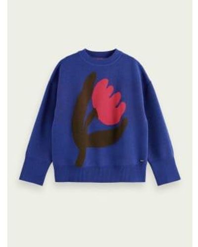 Scotch & Soda Bright Tulip Intarsia Oversized Pullover Xs - Blue