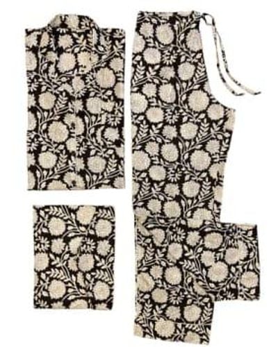 Behotribe  &  Nekewlam Pyjama Set Cotton Floral Block Print Ebony Large-extra Large - Multicolour