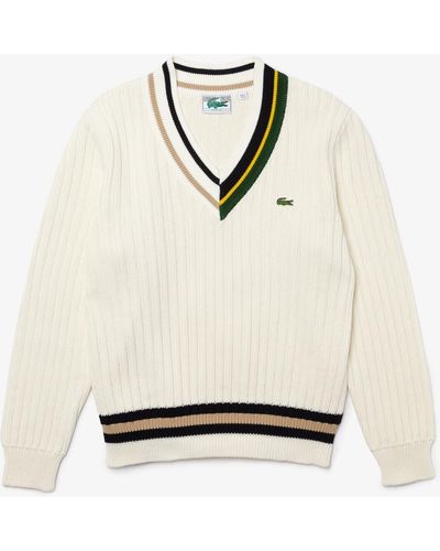 Lacoste Jersey New Classic In Corrugated Knitted With Colorful Details And Peak Neck - Multicolor