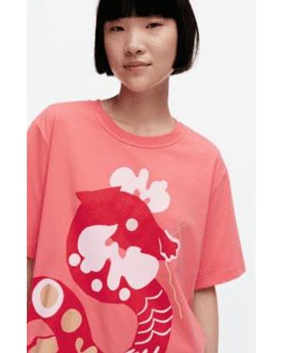 Marimekko Corte -sleeved Cotton Shirt Embla Jalo Peachy - Red