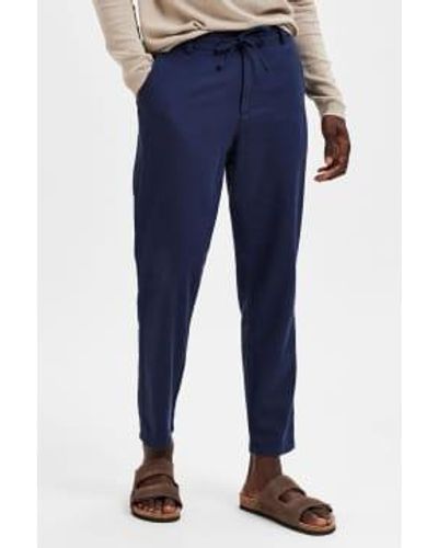 SELECTED Pantalones lino zafiro oscuro brody - Azul